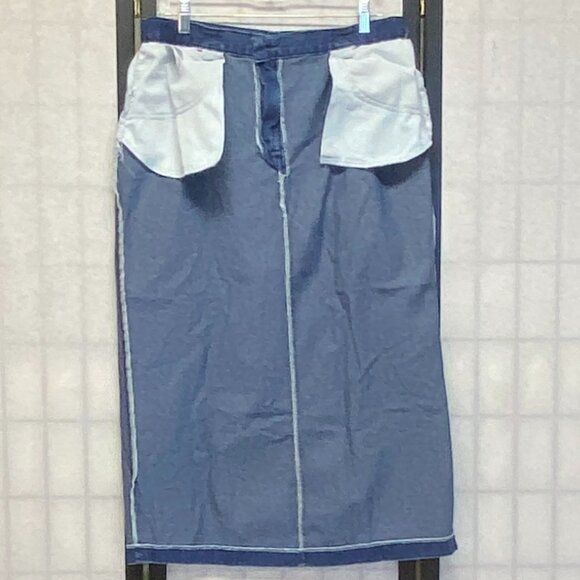 Riders Casuals by Lee A Line Back Slit Denim Jeans Maxi Skirt Medium Wash 16 - Picture 5 of 12